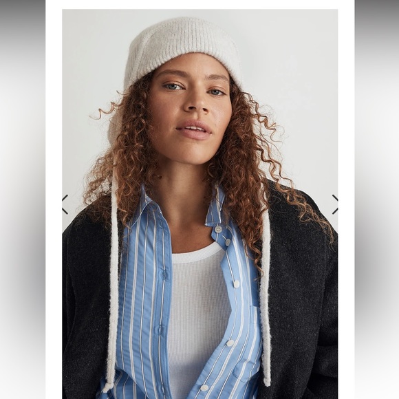 NWT Madewell Green Fuzzy-Knit Ear Flap Beanie Alpaca, Wool - Picture 12 of 12
